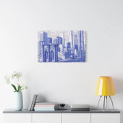 New York City Toile Art – Blue Scenic Skyline Matte Canvas Printify