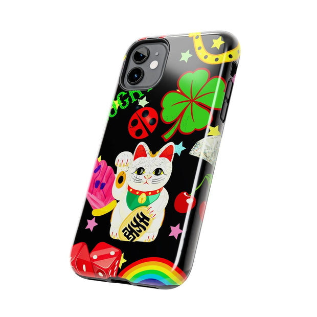 Lucky Symbols Tough Phone Case – 777 Dice Rainbow Maneki Neko Design - LavenderCeleste