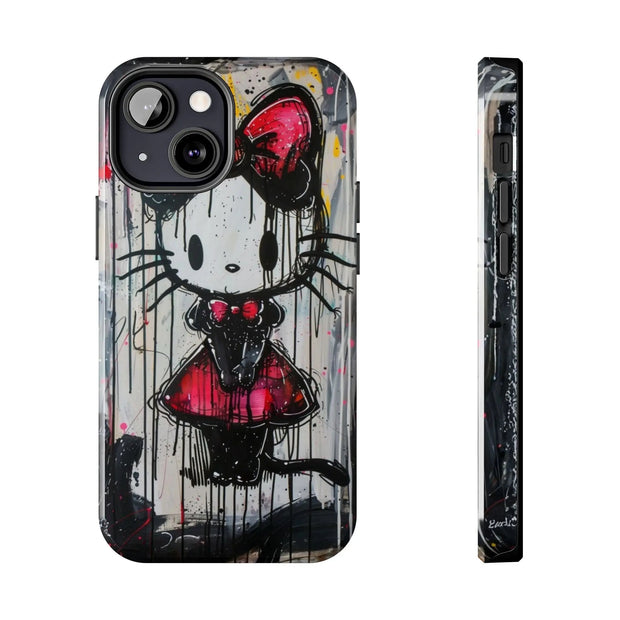 Goth Bow Cat Graffiti Pop Art Tough Phone Case LavenderCeleste