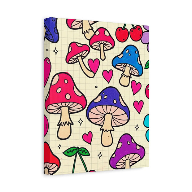 Kawaii Mushroom Cherry Flower Matte Canvas Print LavenderCeleste