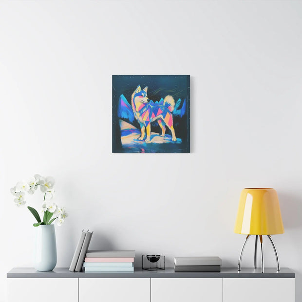 Vibrant Husky Abstract Pop Art Matte Canvas Print LavenderCeleste