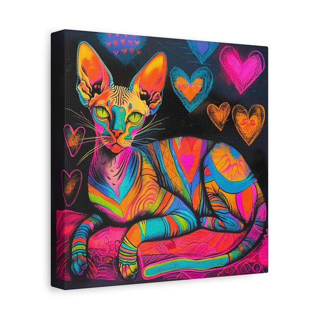 Neon Sphynx Love Pop Art Matte Canvas Wall Art LavenderCeleste
