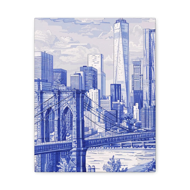 New York City Toile Art – Blue Scenic Skyline Matte Canvas Printify