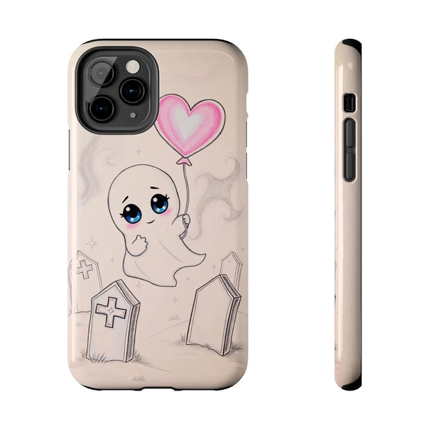 Sad Ghost with Heart Balloon Kawaii Tough Phone Case LavenderCeleste