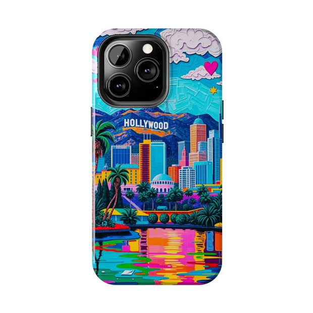 Los Angeles Hollywood Skyline Tough Phone Case – Vibrant Pop Art City Design - LavenderCeleste