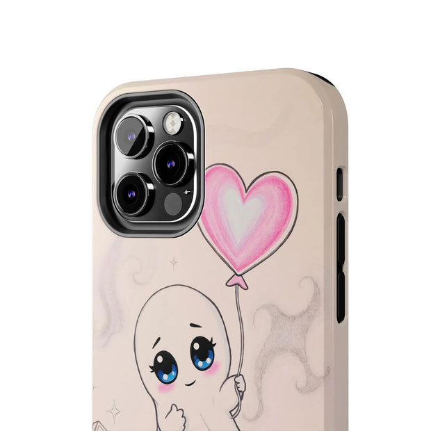 Sad Ghost with Heart Balloon Kawaii Tough Phone Case LavenderCeleste
