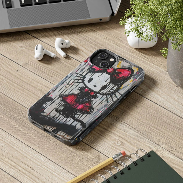 Goth Bow Cat Graffiti Pop Art Tough Phone Case LavenderCeleste