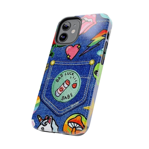 Retro Kidcore Denim Patch Tough Phone Case LavenderCeleste