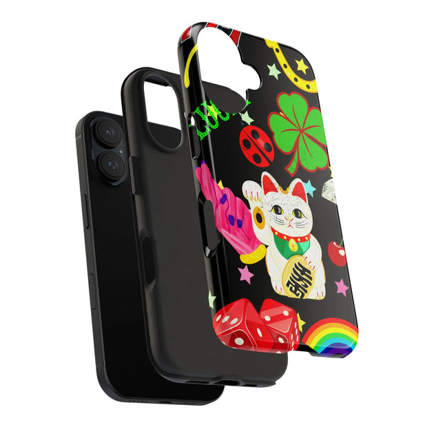 Lucky Symbols Tough Phone Case – 777 Dice Rainbow Maneki Neko Design - LavenderCeleste