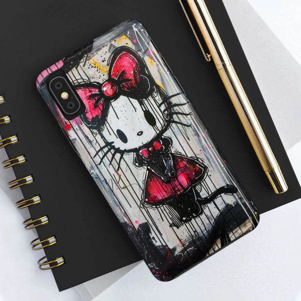 Goth Bow Cat Graffiti Pop Art Tough Phone Case LavenderCeleste