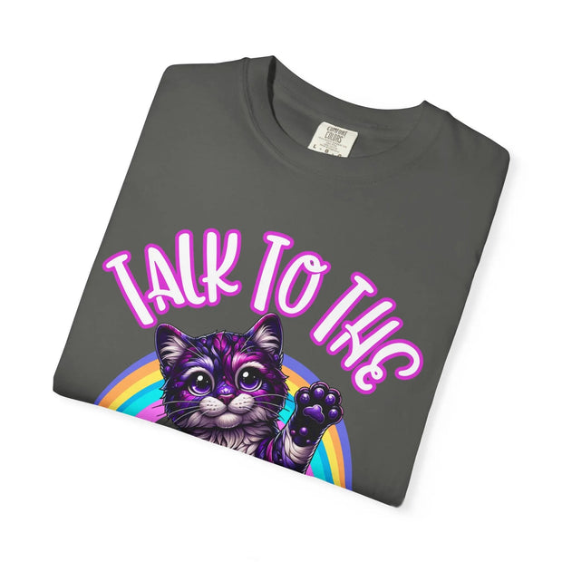 Talk to the Jellybeans Rainbow Cat Comfort Colors Tee LavenderCeleste