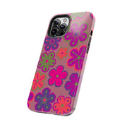 Retro Neon Groovy Flowers Tough Phone Case – 70s Psychedelic Floral Pattern LavenderCeleste