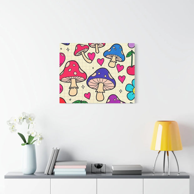 Kawaii Mushroom Cherry Flower Matte Canvas Print LavenderCeleste