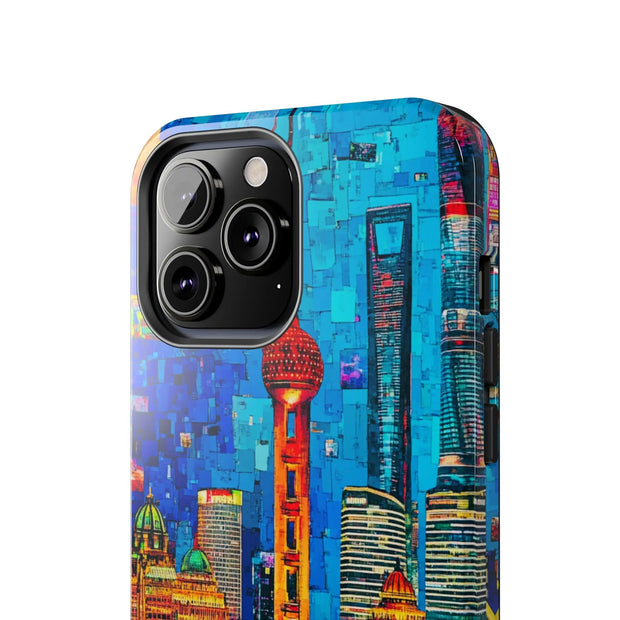 Shanghai Skyline Collage Pop Art Tough Phone Case LavenderCeleste