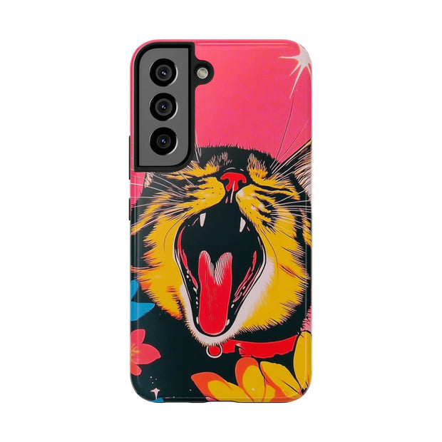 Yawning Cat Pop Art Bright Retro Aesthetic Tough Phone Case LavenderCeleste