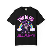 Talk to the Jellybeans Rainbow Cat Comfort Colors Tee LavenderCeleste