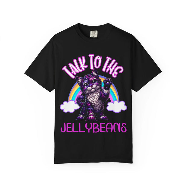 Talk to the Jellybeans Rainbow Cat Comfort Colors Tee LavenderCeleste