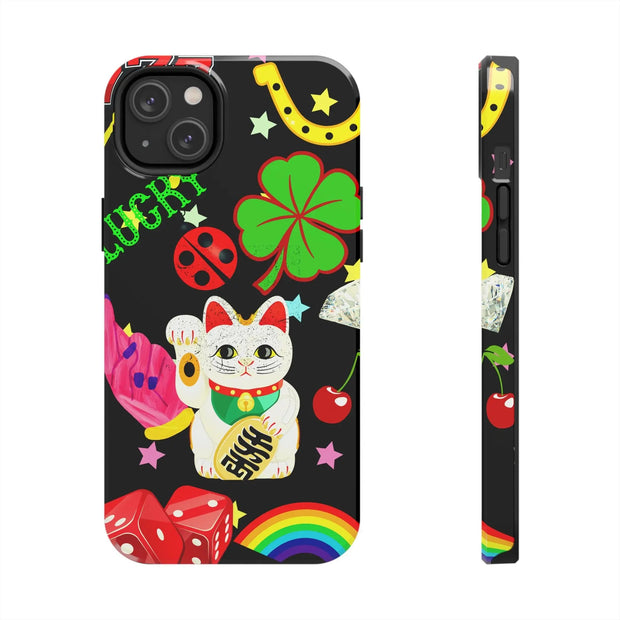 Lucky Symbols Tough Phone Case – 777 Dice Rainbow Maneki Neko Design - LavenderCeleste