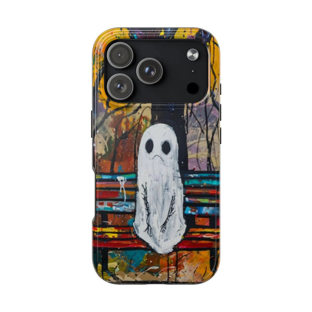 Sad Ghost on Park Bench Abstract Art Phone Case LavenderCeleste
