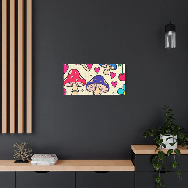 Kawaii Mushroom Cherry Flower Matte Canvas Print LavenderCeleste