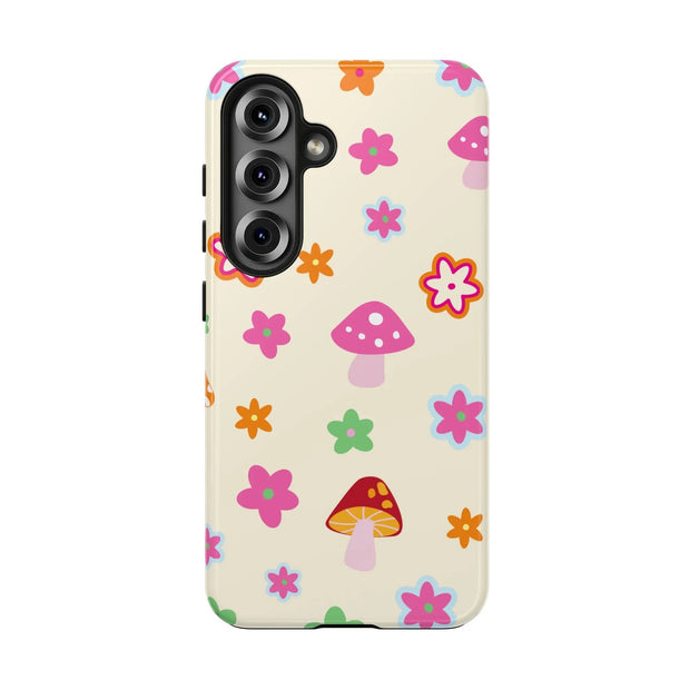 Retro Mushroom Flower Power Tough Phone Case LavenderCeleste