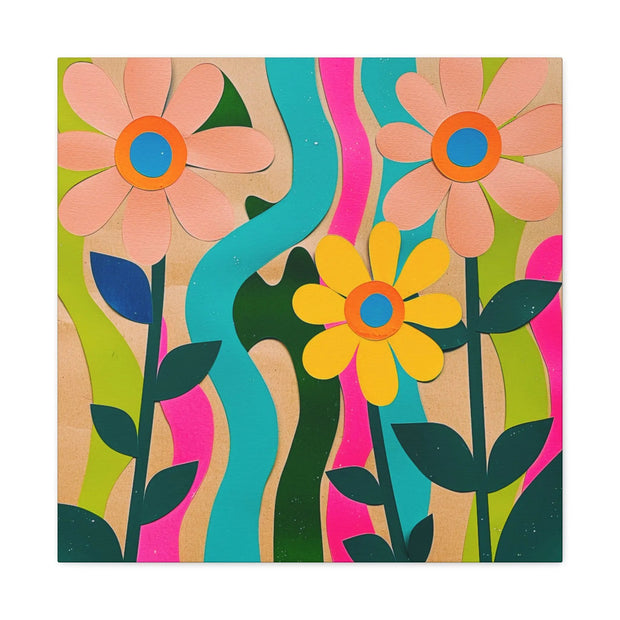 Groovy Paper Cut Flower Matte Canvas Art Printify