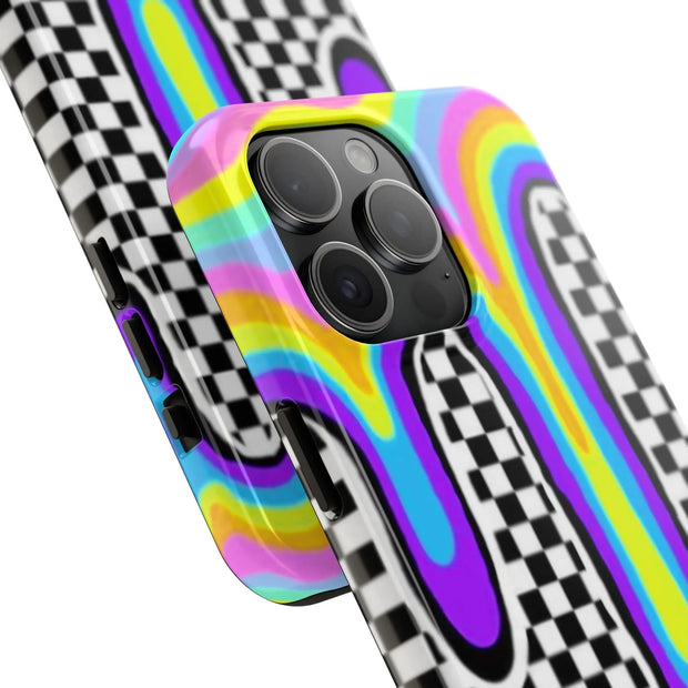 Trippy Retro Drip Checkered Y2K Grunge Tough Phone Case WOYC