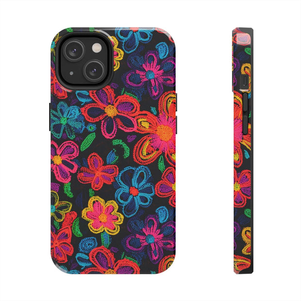Neon Crochet Floral Tough Phone Case – Vibrant Retro Handmade Pattern Printify