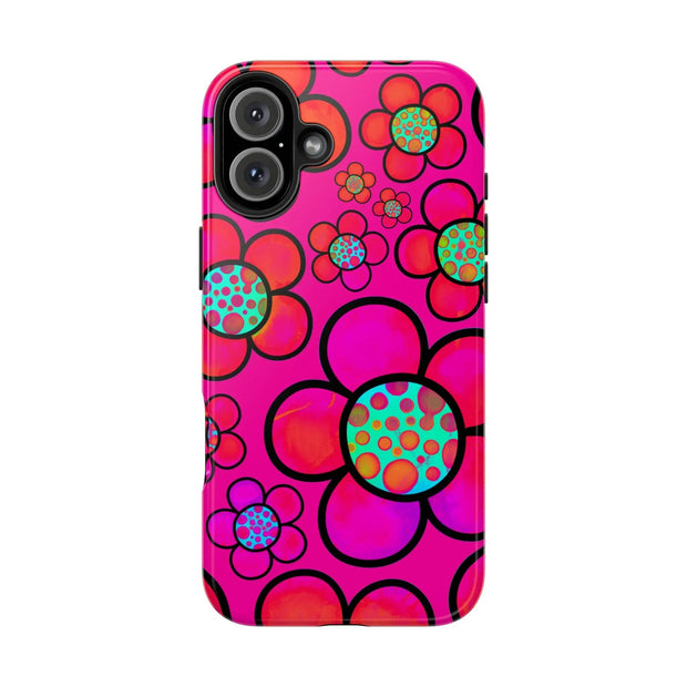 Hot Pink Retro Flower Power Tough Phone Case LavenderCeleste
