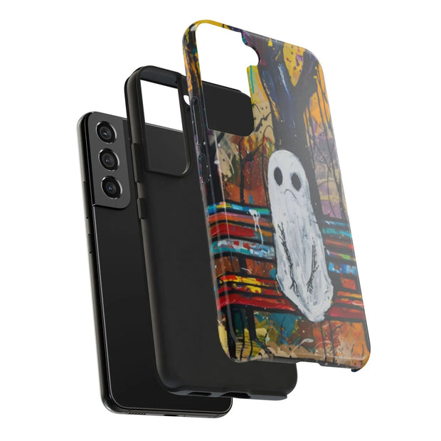 Sad Ghost on Park Bench Abstract Art Phone Case LavenderCeleste