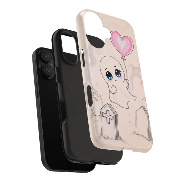 Sad Ghost with Heart Balloon Kawaii Tough Phone Case LavenderCeleste