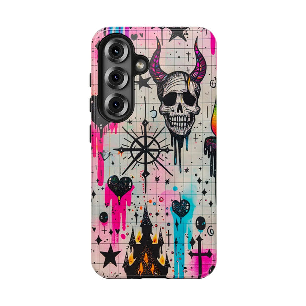 Skull Occult Neon Drip Pastel Goth Tough Phone Case LavenderCeleste