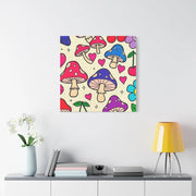 Kawaii Mushroom Cherry Flower Matte Canvas Print LavenderCeleste