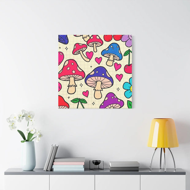Kawaii Mushroom Cherry Flower Matte Canvas Print LavenderCeleste