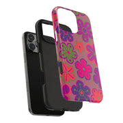 Retro Neon Groovy Flowers Tough Phone Case – 70s Psychedelic Floral Pattern LavenderCeleste