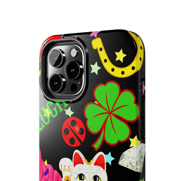 Lucky Symbols Tough Phone Case – 777 Dice Rainbow Maneki Neko Design - LavenderCeleste