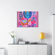 Whimsical Pink Blue Floral Matte Canvas Art - LavenderCeleste