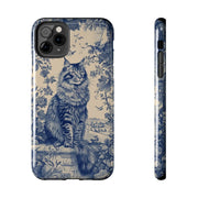 Maine Coon Toile Tough Phone Case – Vintage Blue Floral Cat Pattern - LavenderCeleste