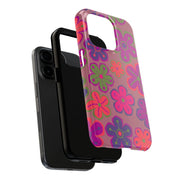 Retro Neon Groovy Flowers Tough Phone Case – 70s Psychedelic Floral Pattern LavenderCeleste