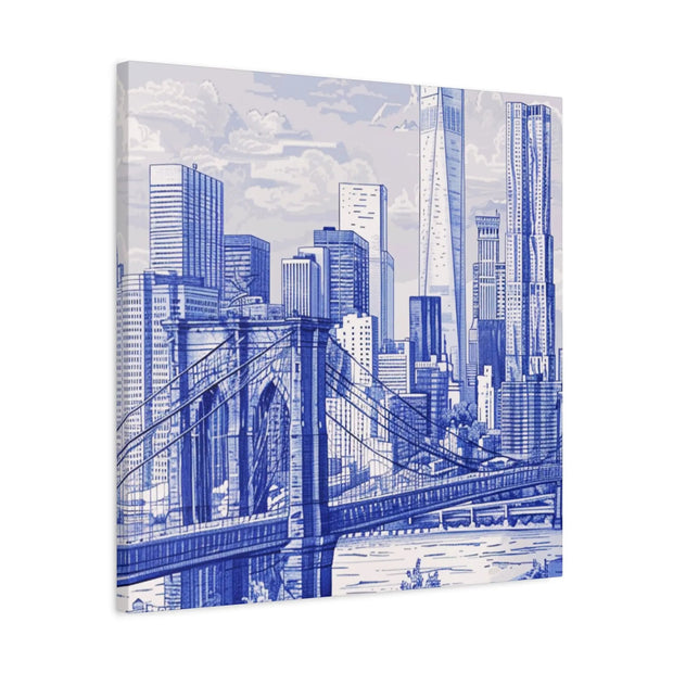 New York City Toile Art – Blue Scenic Skyline Matte Canvas LavenderCeleste