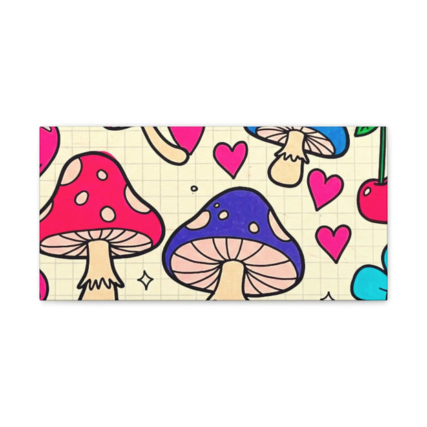Kawaii Mushroom Cherry Flower Matte Canvas Print LavenderCeleste