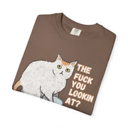 The Fuck You Lookin At Cat Comfort Colors Tee LavenderCeleste