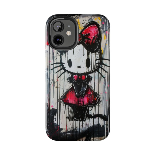 Goth Bow Cat Graffiti Pop Art Tough Phone Case LavenderCeleste