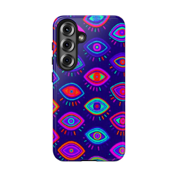 Trippy Neon Evil Eye Protective Tough Phone Case LavenderCeleste