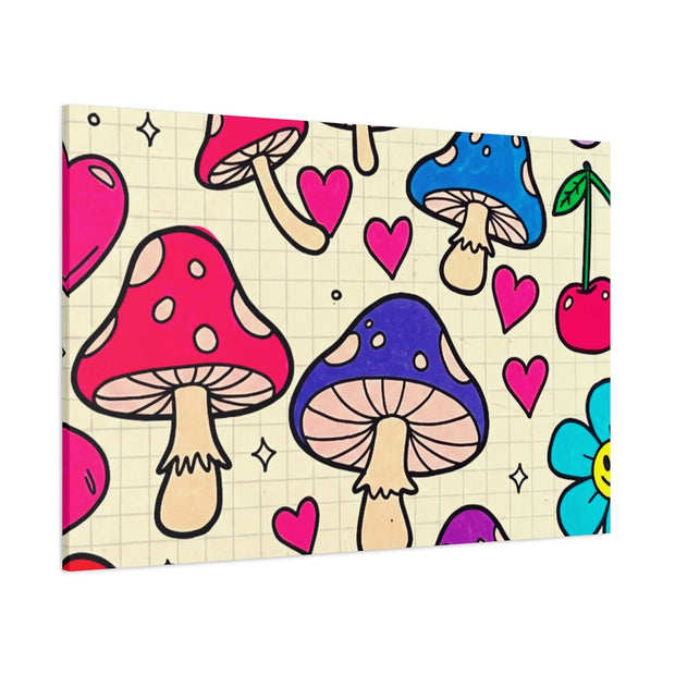 Kawaii Mushroom Cherry Flower Matte Canvas Print LavenderCeleste