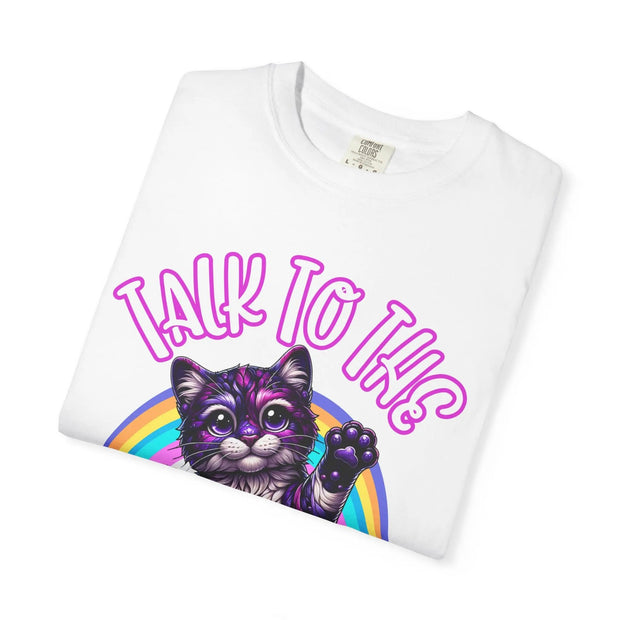 Talk to the Jellybeans Rainbow Cat Comfort Colors Tee LavenderCeleste