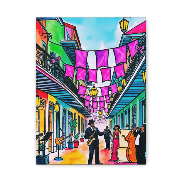 Vibrant New Orleans Jazz Street Matte Canvas – French Quarter Music Scene Printify