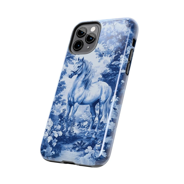 Blue Toile Horse Country Scenic Tough Phone Case LavenderCeleste