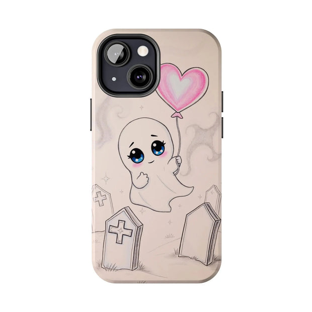 Sad Ghost with Heart Balloon Kawaii Tough Phone Case LavenderCeleste