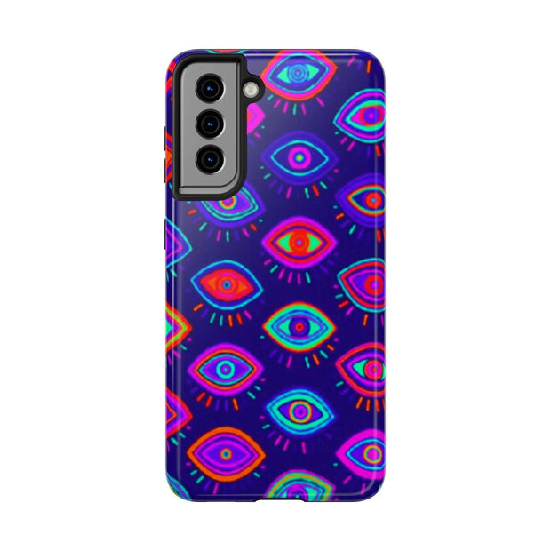 Trippy Neon Evil Eye Protective Tough Phone Case LavenderCeleste
